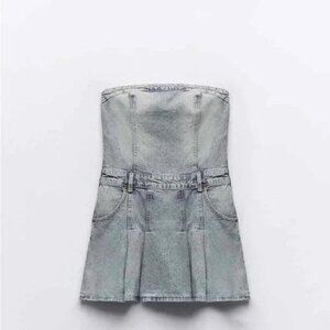 ZARA PLEATED TRF DENIM DRESS